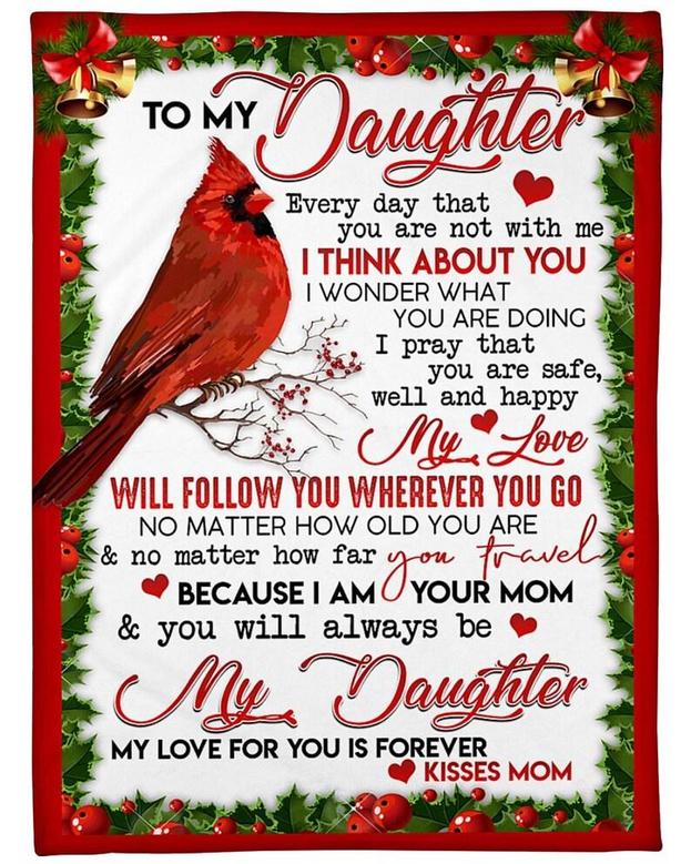 Personalized To My Daughter Kisses From Mom Cardinal| Fleece Sherpa Woven Blankets| Gifts For Daughter
