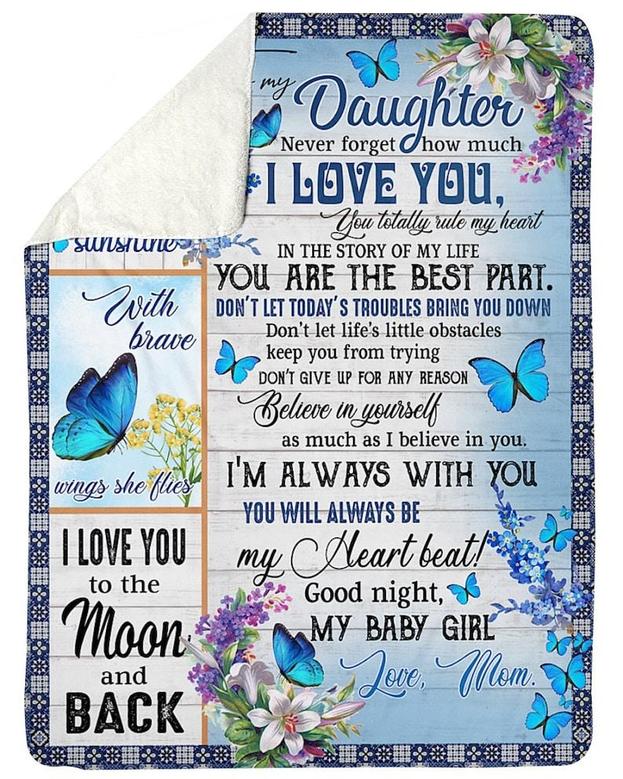 Personalized To My Daughter Love From Mom Vintage Sign And Flower| Fleece Sherpa Woven Blankets| Gift For Daughter|Christmas Gifts