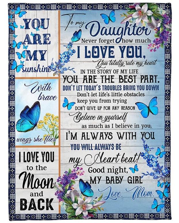 Personalized To My Daughter Love From Mom Vintage Sign And Flower| Fleece Sherpa Woven Blankets| Gift For Daughter|Christmas Gifts