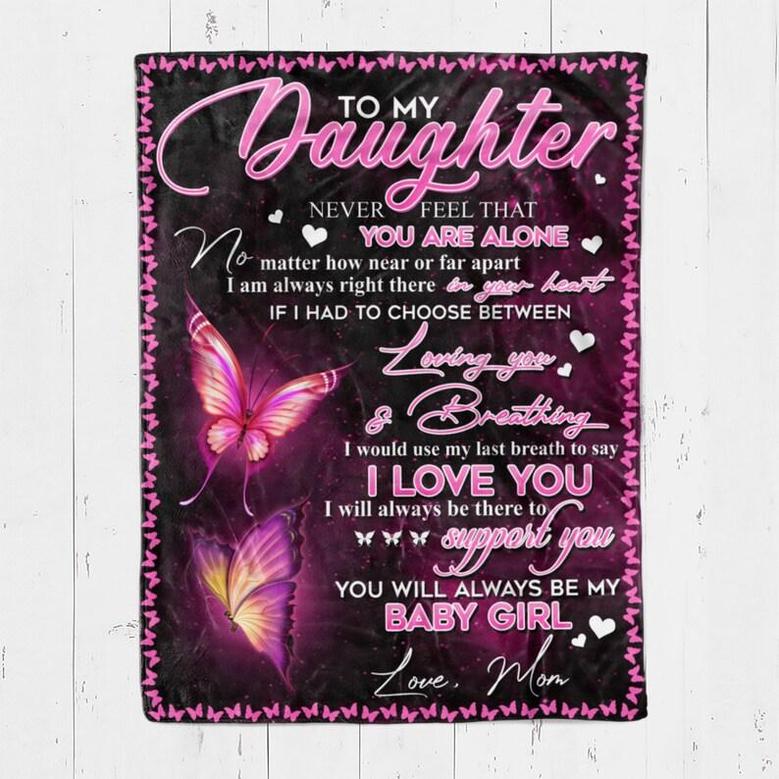 Personalized To My Daughter Love YouFrom Mom Butterfly Pink| Fleece Sherpa Woven Blankets| Gifts For Daughter
