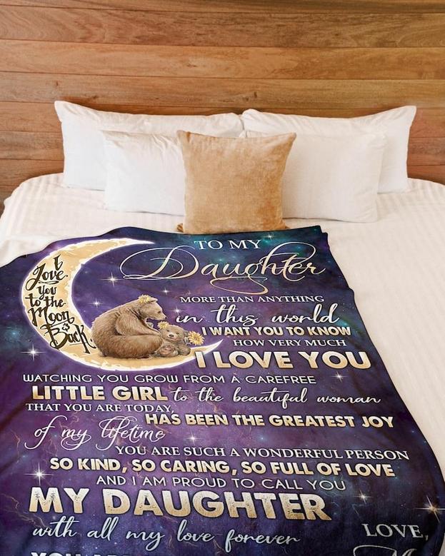 Personalized To My Daughter My Little Girl Love From Mom Bear| Fleece Sherpa Woven Blankets| Gifts For Daughter