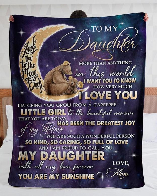 Personalized To My Daughter My Little Girl Love From Mom Bear| Fleece Sherpa Woven Blankets| Gifts For Daughter