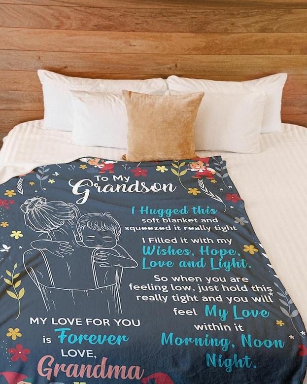 Personalized To My Grandson Forever Love From Grandma| Fleece Sherpa Woven Blankets| Gifts For Grandson