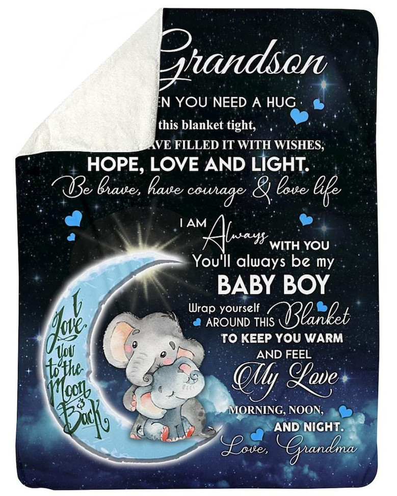 Personalized To My Grandson I Love You To The Moon And Back From Grandma| Fleece Sherpa Woven Blankets| Gifts For Grandson