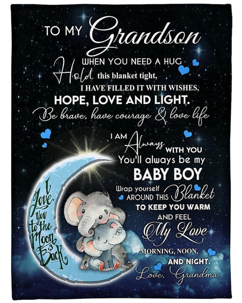 Personalized To My Grandson I Love You To The Moon And Back From Grandma| Fleece Sherpa Woven Blankets| Gifts For Grandson
