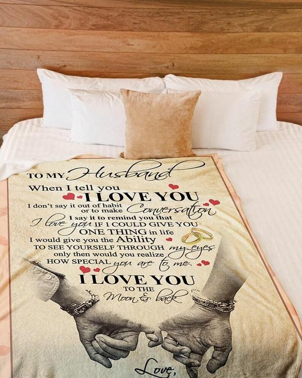 Personalized To My Husband I Love You To The Moon And Back| Fleece Sherpa Woven Blankets| Gifts For Husband