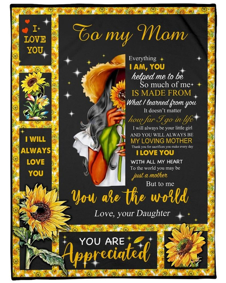 Personalized To My Mom You Are The World Sunflower| Fleece Sherpa Woven Blankets| Mothers Day Gifts 2021| Blanket for Mom| Gift for Mothers
