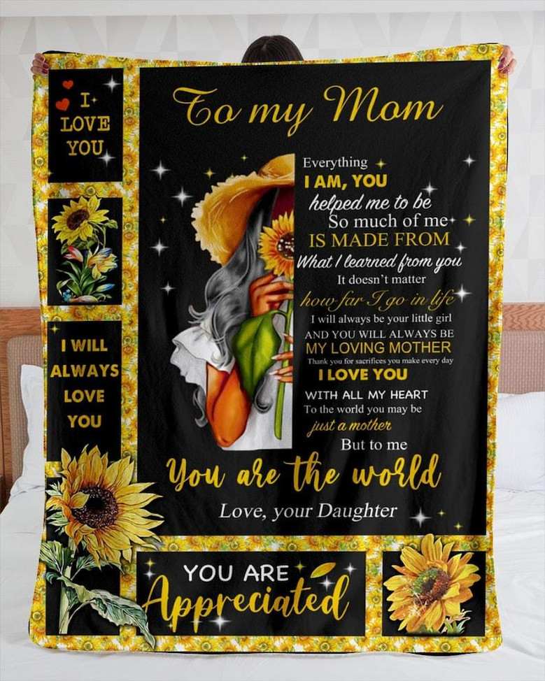 Personalized To My Mom You Are The World Sunflower| Fleece Sherpa Woven Blankets| Mothers Day Gifts 2021| Blanket for Mom| Gift for Mothers