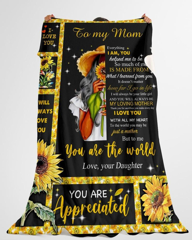 Personalized To My Mom You Are The World Sunflower| Fleece Sherpa Woven Blankets| Mothers Day Gifts 2021| Blanket for Mom| Gift for Mothers
