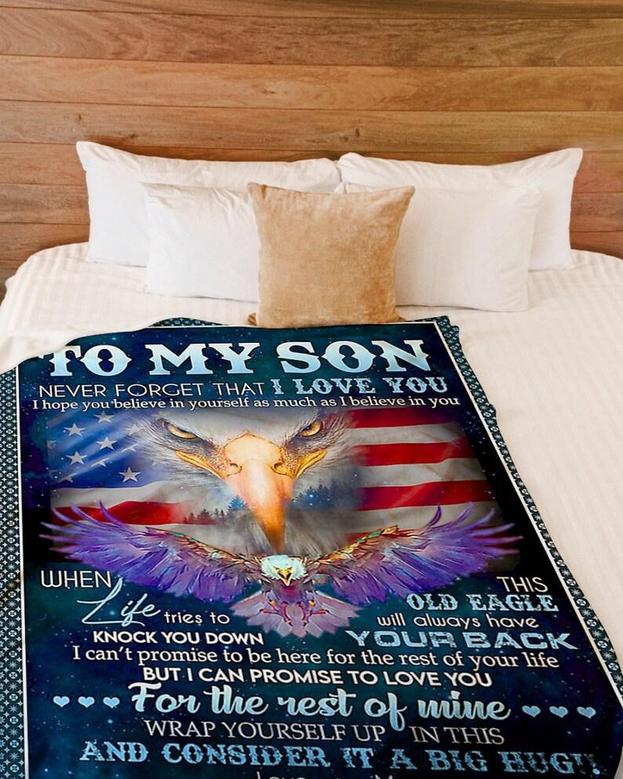 Personalized To My Son Love From Mom American Eagle| Fleece Sherpa Woven Blankets| Gifts For Son|Christmas Gifts