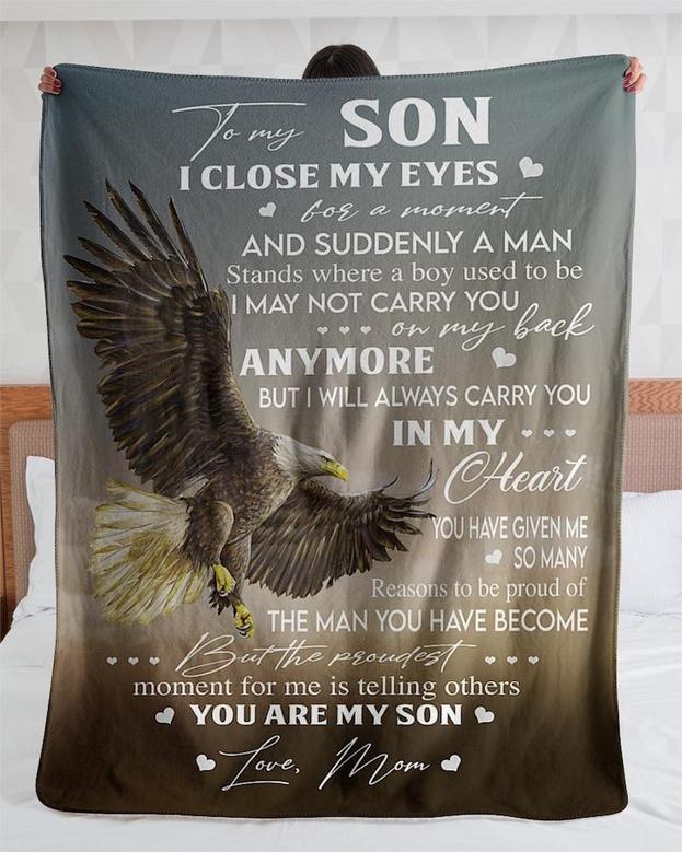 Personalized To My Son Love From Mom Eagle| Fleece Sherpa Woven Blankets| Gifts For Son