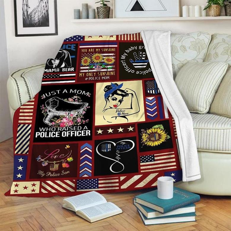 Police Mom American Blanket, Mother's Day Gifts, Christmas Gift For Mother, Anniversary Gift, Mom Blanket