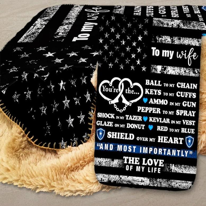 Police Wife Blanket, Police Officer Gift, Gift for Police Wife, Police Flag Blanket, Patriotic Blanket