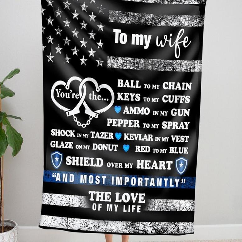 Police Wife Blanket, Police Officer Gift, Gift for Police Wife, Police Flag Blanket, Patriotic Blanket
