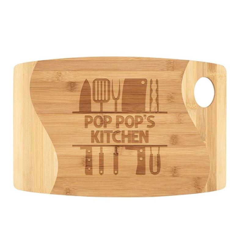 Pop Pop's Kitchen Cutting Board Bamboo Wood Engraved Birthday Christmas Gift Idea for Grandpa Who Loves to Cook Grill BBQ Men Grandfather
