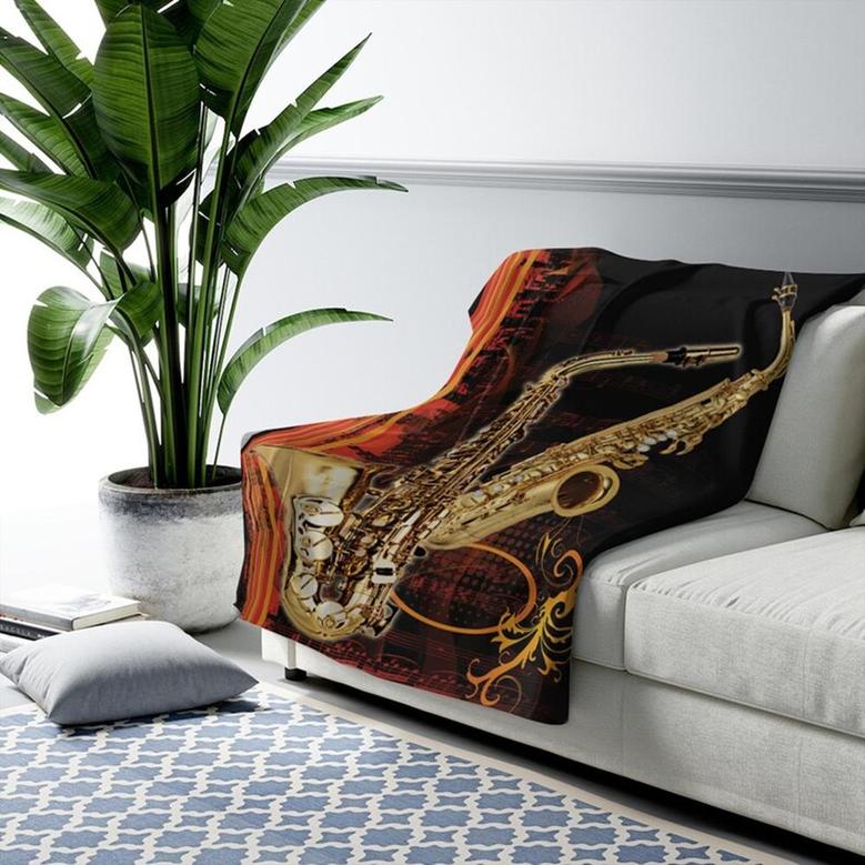 Saxophone Blanket, Gift For Saxophone lover, Gift For Dad, Special Gift, Birthday Gift