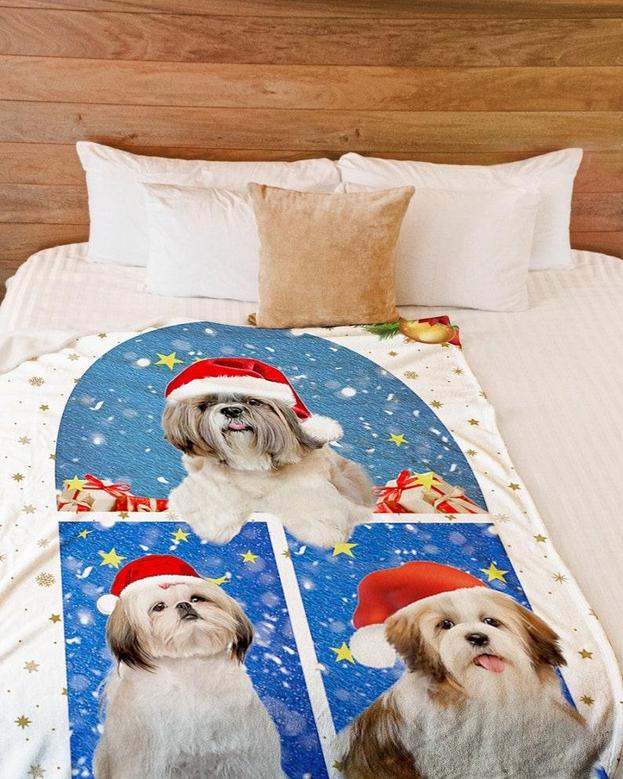 Shih tzu Waiting Santa Claus Blanket, Christmas blankets, Shih tzu Christmas gifts, Shih tzu mom blankets, Fleece Sherpa blankets