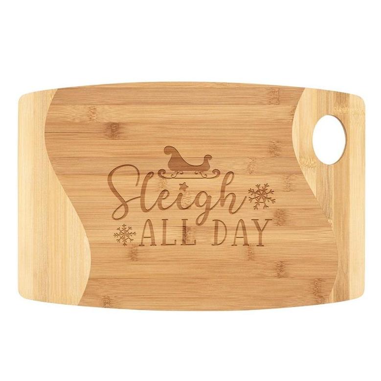 Sleigh All Day Bamboo Cutting Board Laser Engraved Wood Cute Farmhouse Christmas Kitchen Decor Charcuterie Cheese Tray Xmas Party Decoration