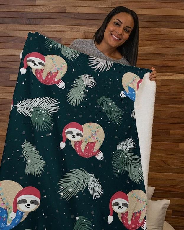 Sloth Christmas blankets, Christmas accessories pattern Sloth Sherpa Fleece Blanket, sloth girl gifts, sloth mom gifts, sloth lovers