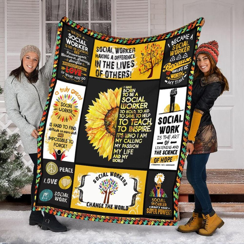 Social Worker Blanket, Gift For Social Worker, Birthday Gift, Special Blanket, Peace Love Social Worker