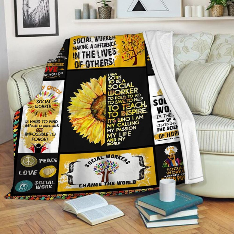 Social Worker Blanket, Gift For Social Worker, Birthday Gift, Special Blanket, Peace Love Social Worker