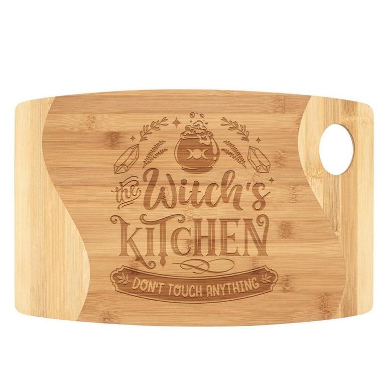 The Witch's Kitchen Don't Touch Anything Cutting Board Organic Bamboo Wood Engraved Witch Witchy Halloween Gothic Goth Magic Supernatural