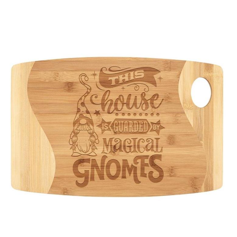 This House Is Guarded By Magical Gnomes Bamboo Cutting Board Cute Gnome Kitchen Decor Birthday Christmas Housewarming Gift for Women Mom Men