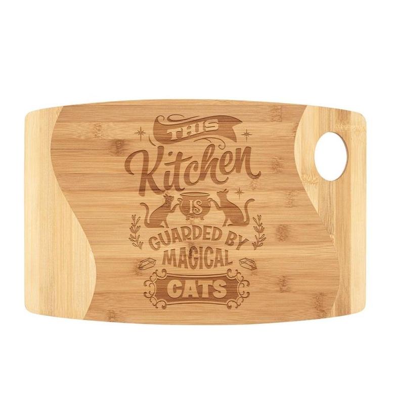This Kitchen Is Guarded By Magical Cats Cutting Board Organic Bamboo Wood Engraved Halloween Gothic Goth Witch Witchcraft Magic Housewarming