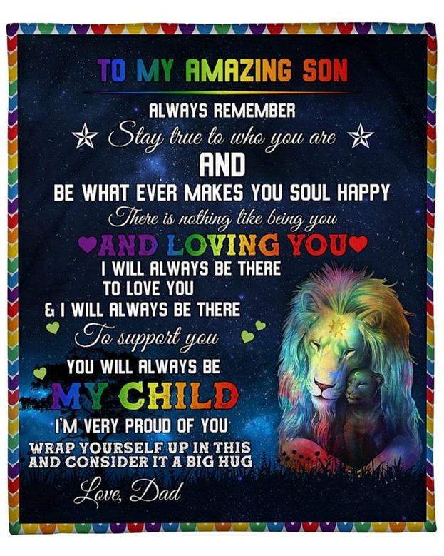 To my amazing son blankets, Lgbt lion blanket for son, gift from Dad, Son's birthday, Custom blanket, gift from mom,Fleece Sherpa