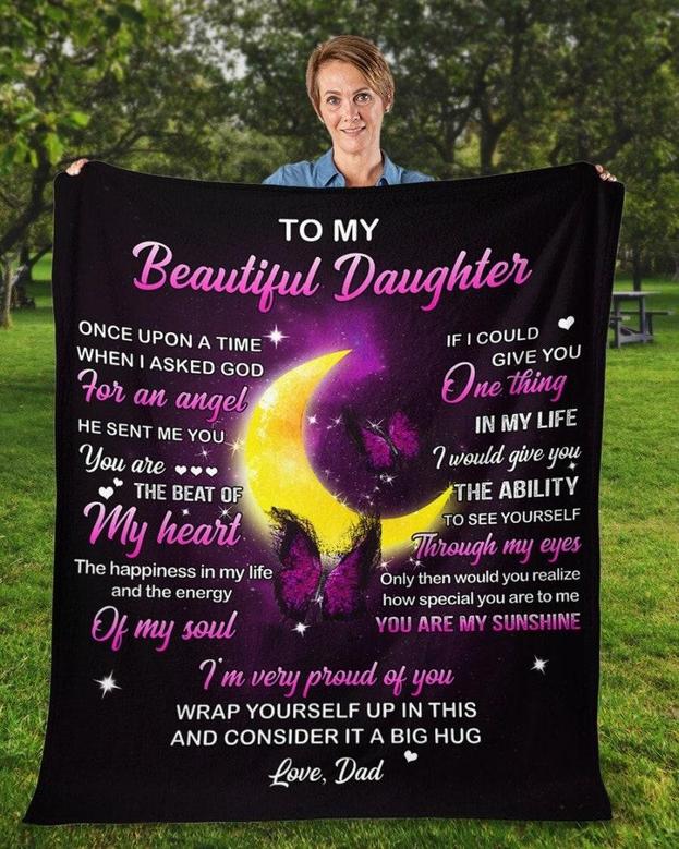To my beautiful daughter blankets, butterfly blanket from Mom Dad, Fleece sherpa blanket, Daughter birthday, Custom blanket, gift from mom