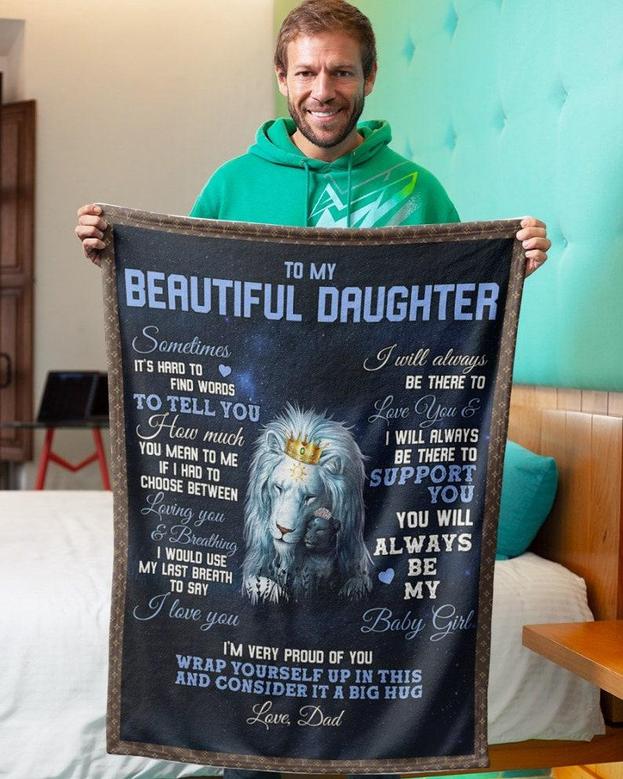To my beautiful daughter blankets, Lion blanket from Dad, Fleece sherpa blanket, Daughter birthday, Custom blanket, gift from mom