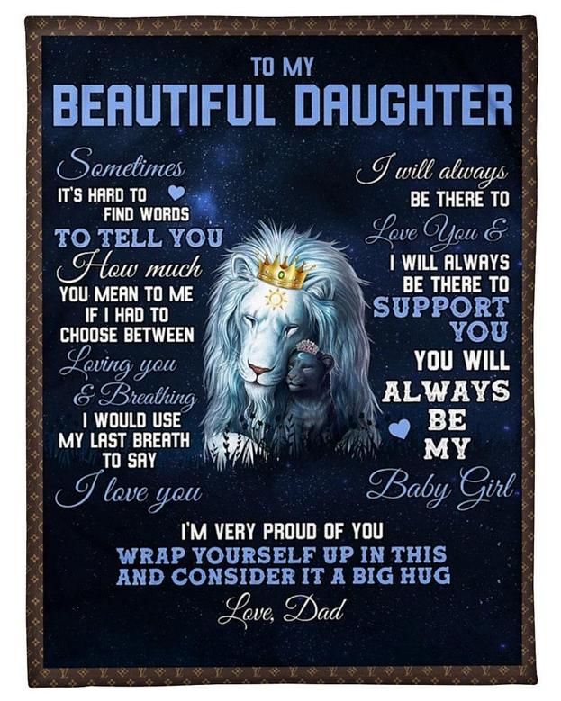 To my beautiful daughter blankets, Lion blanket from Dad, Fleece sherpa blanket, Daughter birthday, Custom blanket, gift from mom