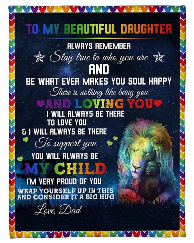 To my beautiful daughter blankets, Lion Lgbt blanket from Dad, Fleece sherpa blanket, Daughter birthday, Custom blanket, gift from mom