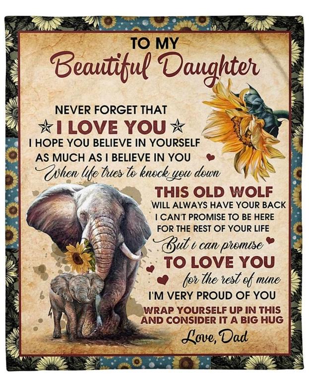 To my beautiful daughter elephant blankets, blanket from Mom Dad, Fleece sherpa blanket, Daughter birthday, Custom blanket, gift from mom
