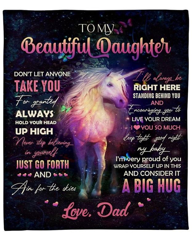 To my beautiful daughter unicorn blankets, blanket from Mom Dad, Fleece sherpa blanket, Daughter birthday, Custom blanket, gift from mom