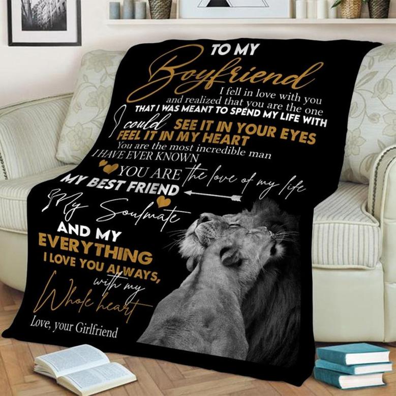 To My Boy Friend Love From Girl Friend Lion Blanket, Fleece Sherpa Mink Blankets, Christmas Gift For Him, Anniversary Gift