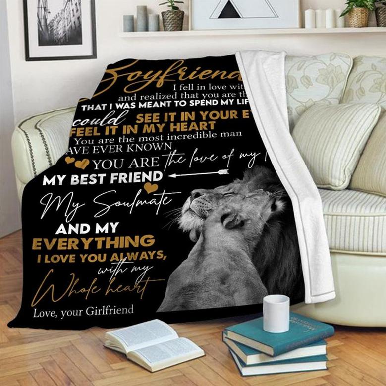 To My Boy Friend Love From Girl Friend Lion Blanket, Fleece Sherpa Mink Blankets, Christmas Gift For Him, Anniversary Gift