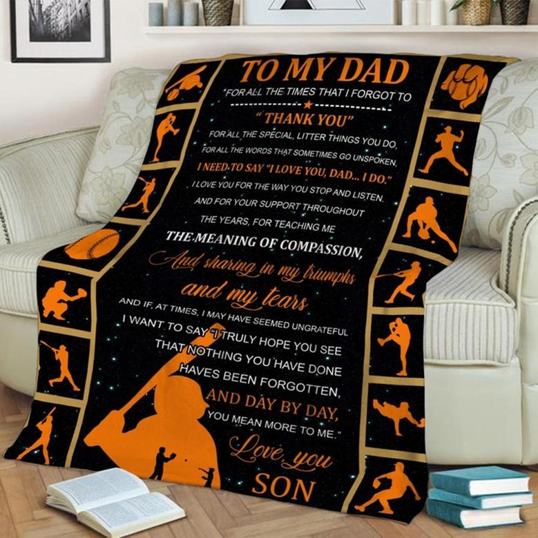To My Dad Baseball Blanket, Fleece Sherpa Mink Blankets, Christmas Gift For Father, Anniversary Gift