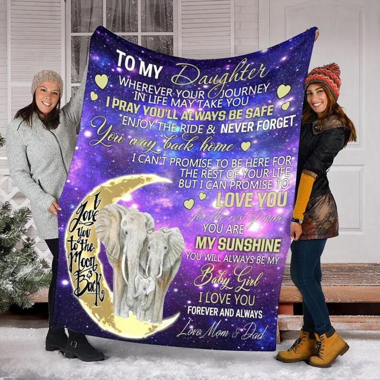 To My Daughter From Dad And Mom Blanket, Gift For Birthday Girl, Anniversary Gift, Daughter Blanket, Gift for Daughter, Family Elephant