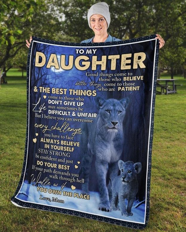 To my daughter lion Blankets, blanket gifts from mom dad, Custom Fleece Sherpa Blankets,Christmas blanket Gifts, blankets for daughter