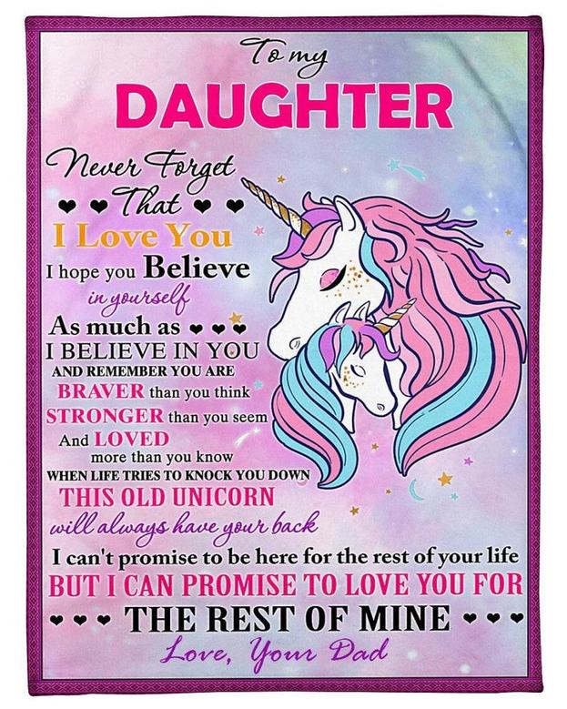 To my daughter unicorn blanket, Blanket from Dad,Personalized Fleece Sherpa Blankets,Christmas blankets,Father and daughter,unicorn for girl