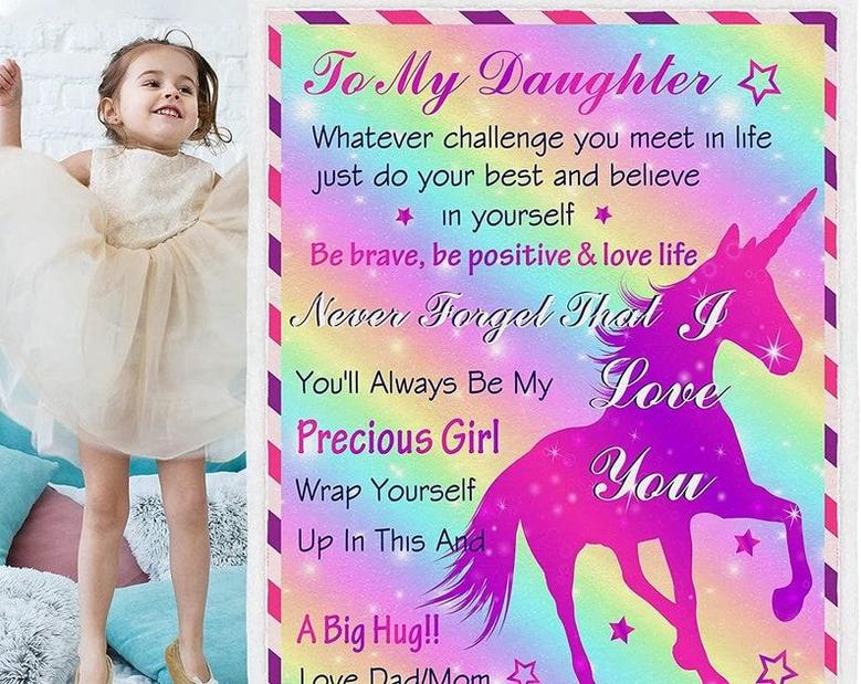To my daughter Unicorn blanket, Mom and daughter blanket, Personalized Fleece Sherpa Blankets,Christmas blankets,gift from mom dad