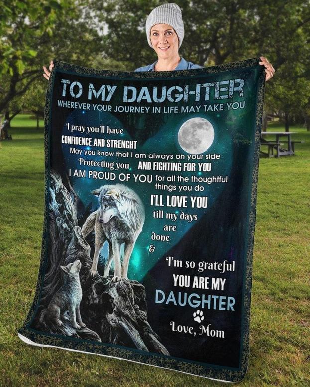 To my daughter wolf Blankets, blanket gifts from mom dad, Custom Fleece Sherpa Blankets,Christmas blanket Gifts, blankets for daughter