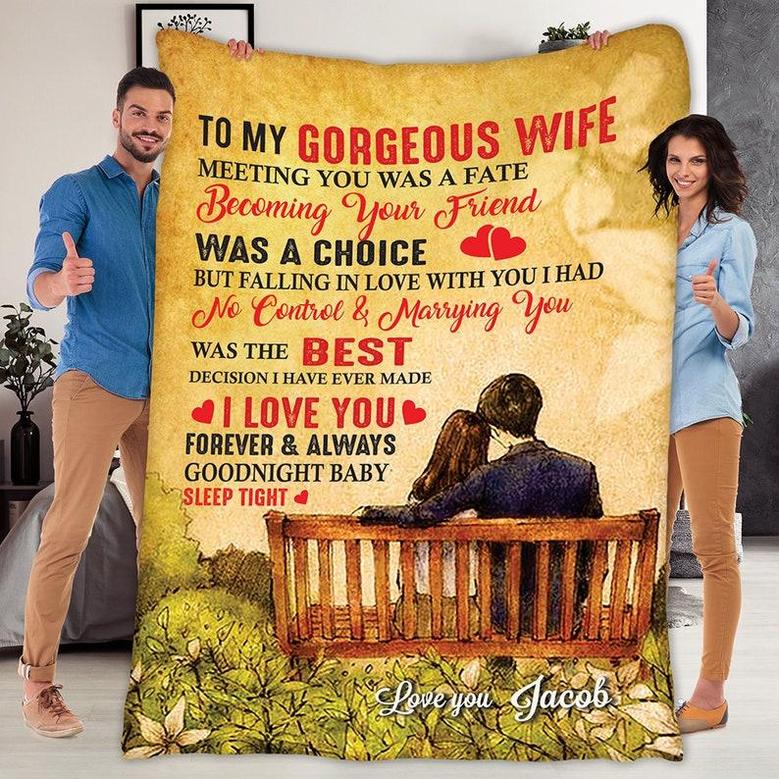 To My Gorgeous Wife Personalized Blanket, Gift for Valentines Day, Christmas, Birthday, Fleece Blanket, Couple Custom Gift, Gift For Wife