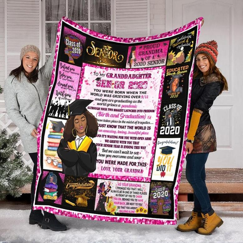 To My Granddaughter, Senior Birth And Graduation Blanket, Fleece Sherpa Mink Blankets Gifts For Granddaughter