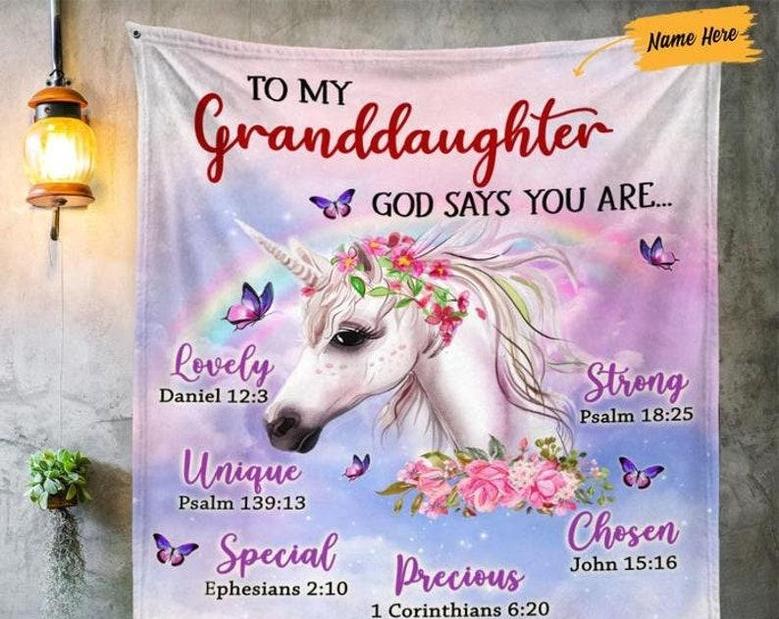 To my granddaughter Unicorn blanket,gift from Grandma, Personalized Fleece Sherpa Blankets,Christmas blankets, custom blanket, Nana, Mimi