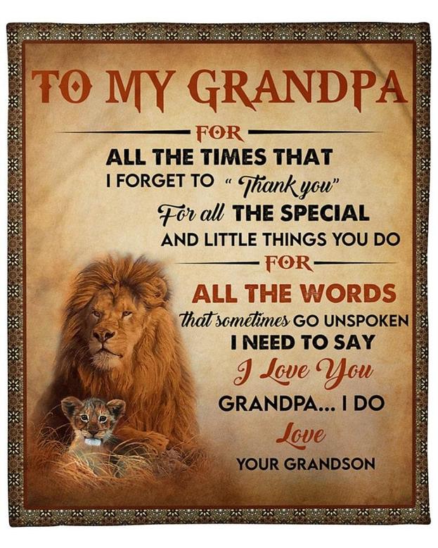 To my Grandpa Lion blankets, Grandson blanket, Fleece sherpa blanket, grandma blanket, Custom blanket, family blanket, fleece sherpa blanket