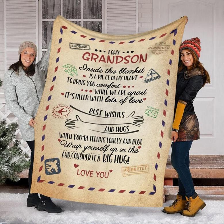 To My Grandson Blanket, Fleece Sherpa Mink Blankets, Christmas Gift For Grandson