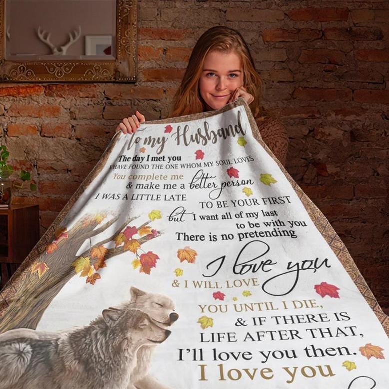 To My Husband Wolf Love From Wife Blanket, Fleece Sherpa Mink Blankets, Christmas Gift For Husband, Anniversary Gift