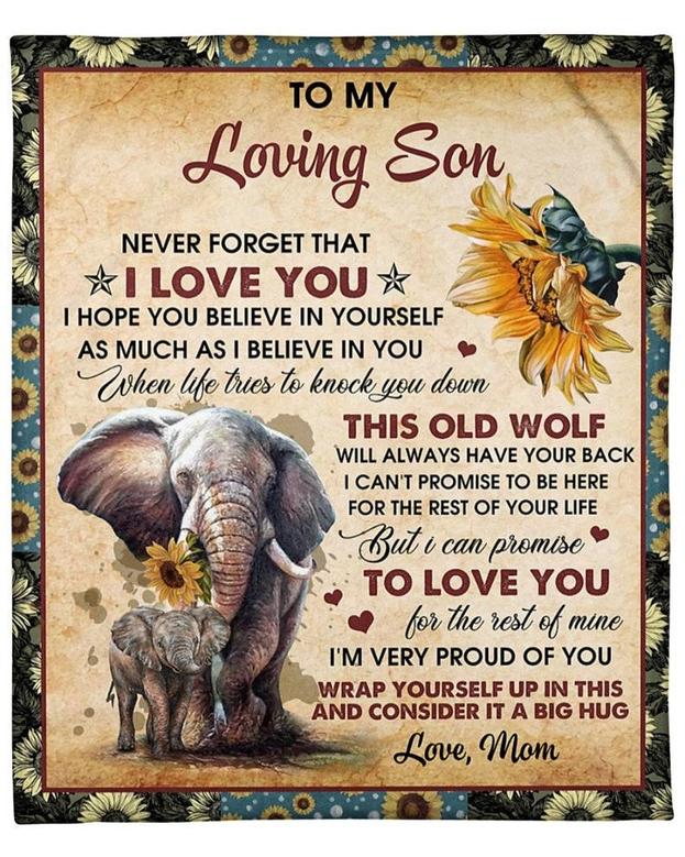 To my loving son elephant Blanket, blanket gifts from mom dad, Custom Fleece Sherpa Blankets,blankets for son, son birthday gifts